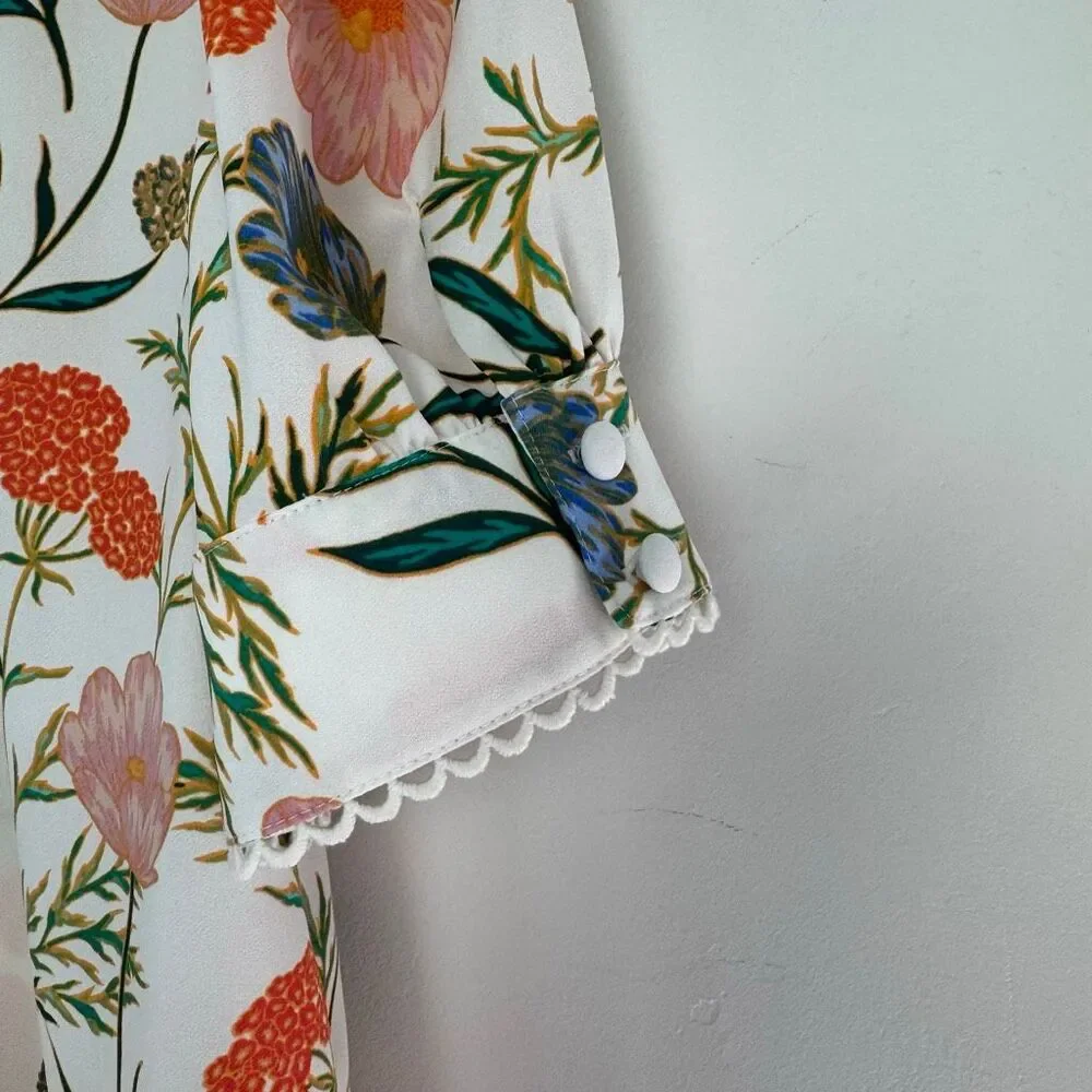 Kate Spade Blossom Floral Tie Neck Blouse S